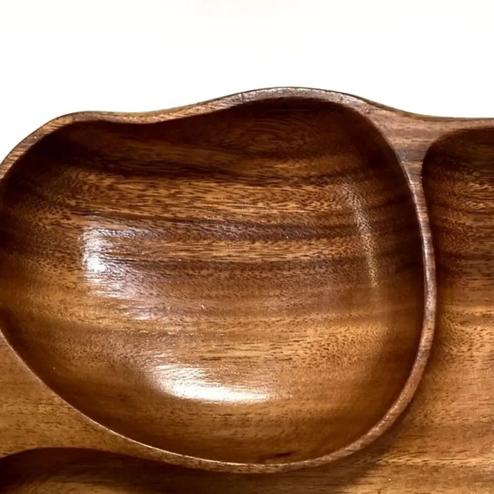 Leilani Monkey Pod Wood Leaf Tray Hand Crafted Vintage Large 18 x 9.5 inches